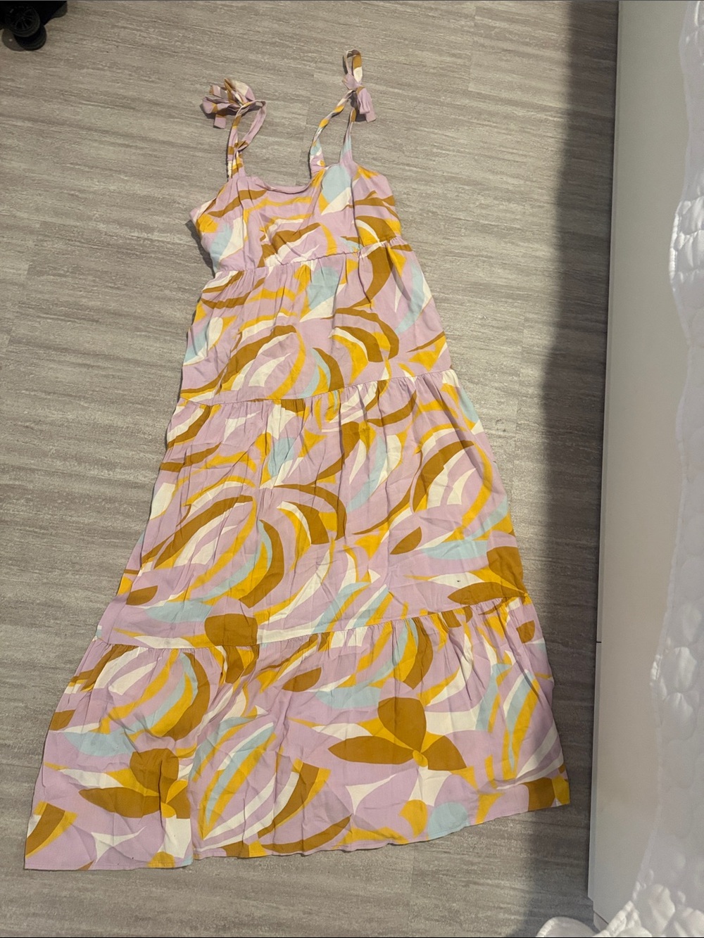 Sleeveless Tie-Shoulder Pink & Mustard Print Maxi Dress